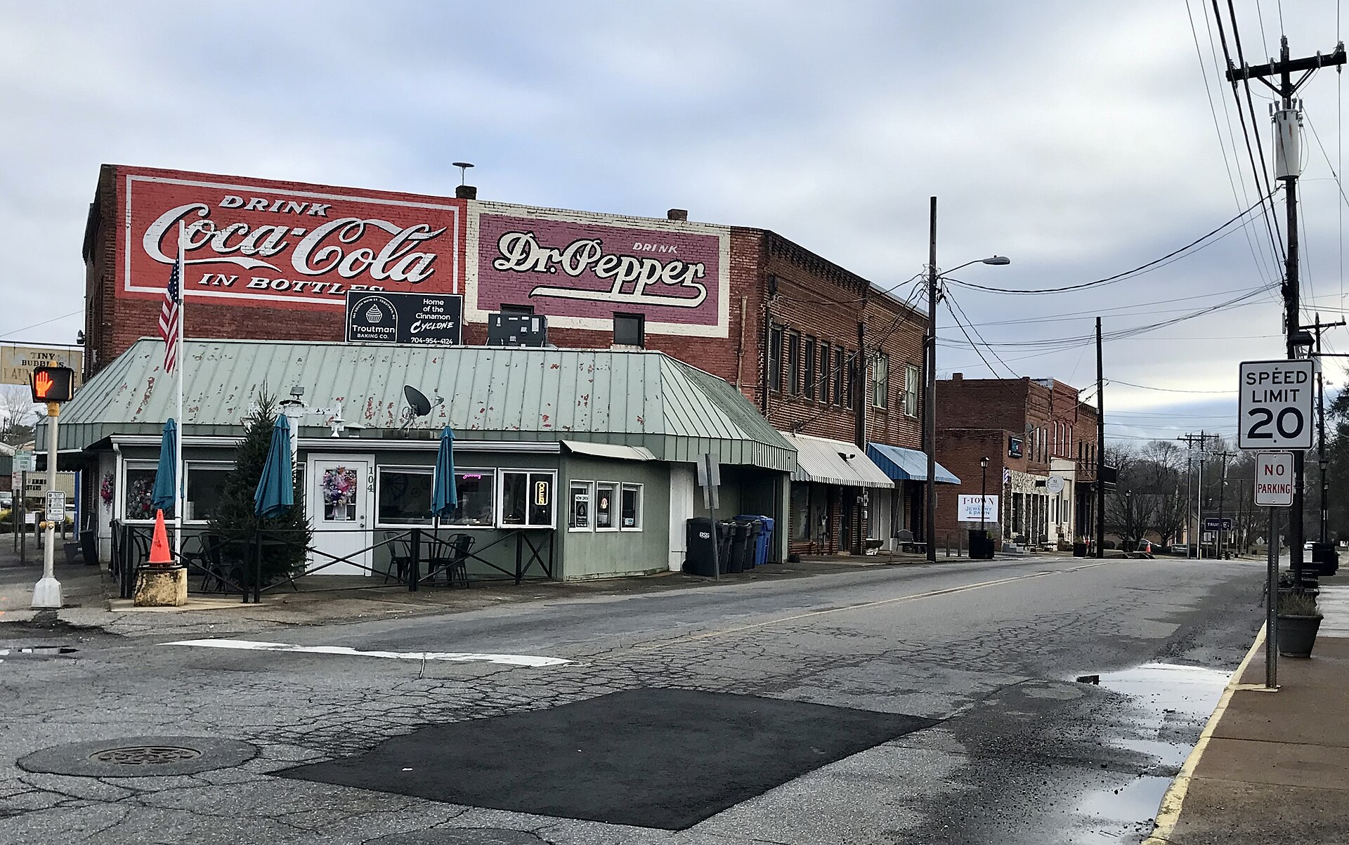 Historic storefronts in downtown Troutman, North Carolina