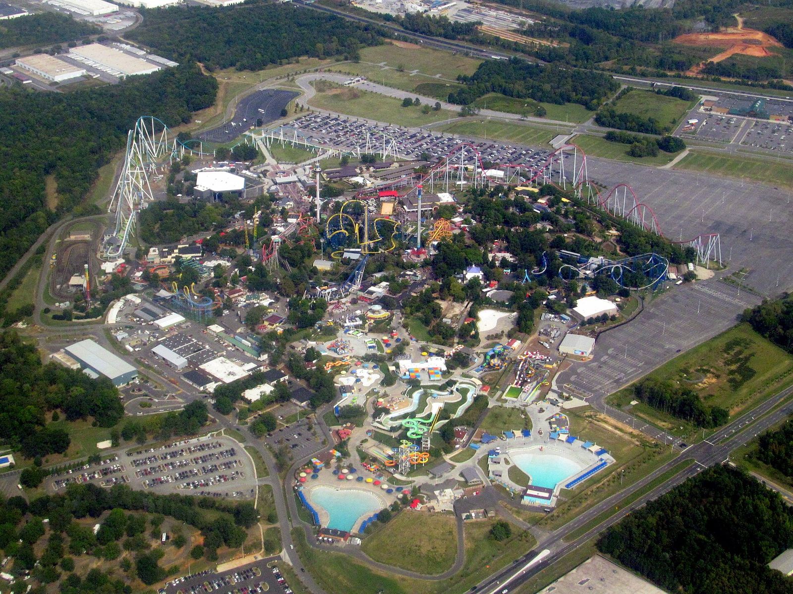 Aerial view of Carowinds on the Charlotte state line