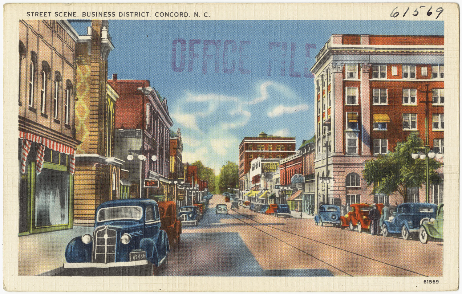 Vintage postcard of Concord's business district